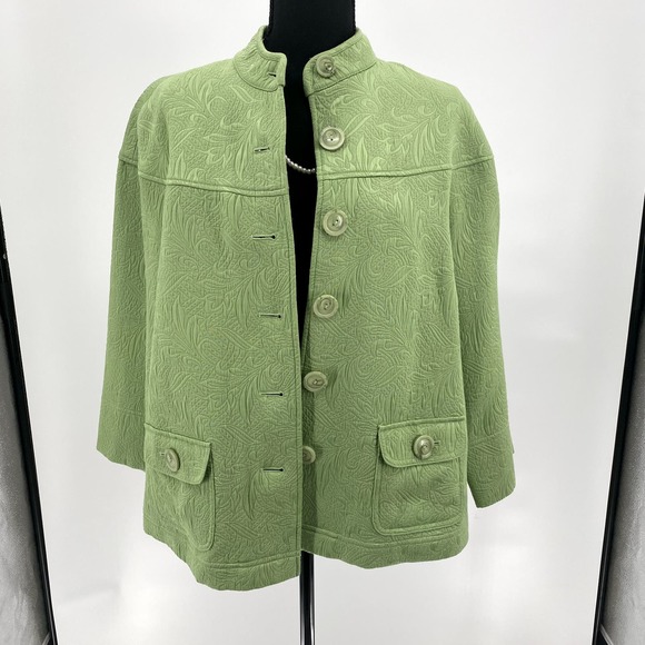Emma James Women's Brocade Button-Front Light Green Cardigan Jacket Size 16 - Picture 4 of 11